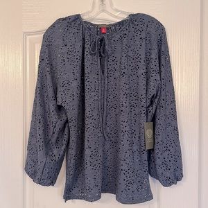 Vince Camuto Blue Cold Shoulder Eyelet Top Size XS NWT
